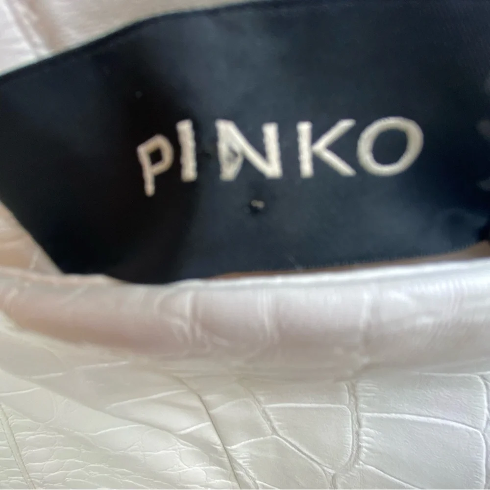 NEW Pinko White Croc Embossed Faux Leather Moto Legging Pants Size 40 - Picture 5 of 8
